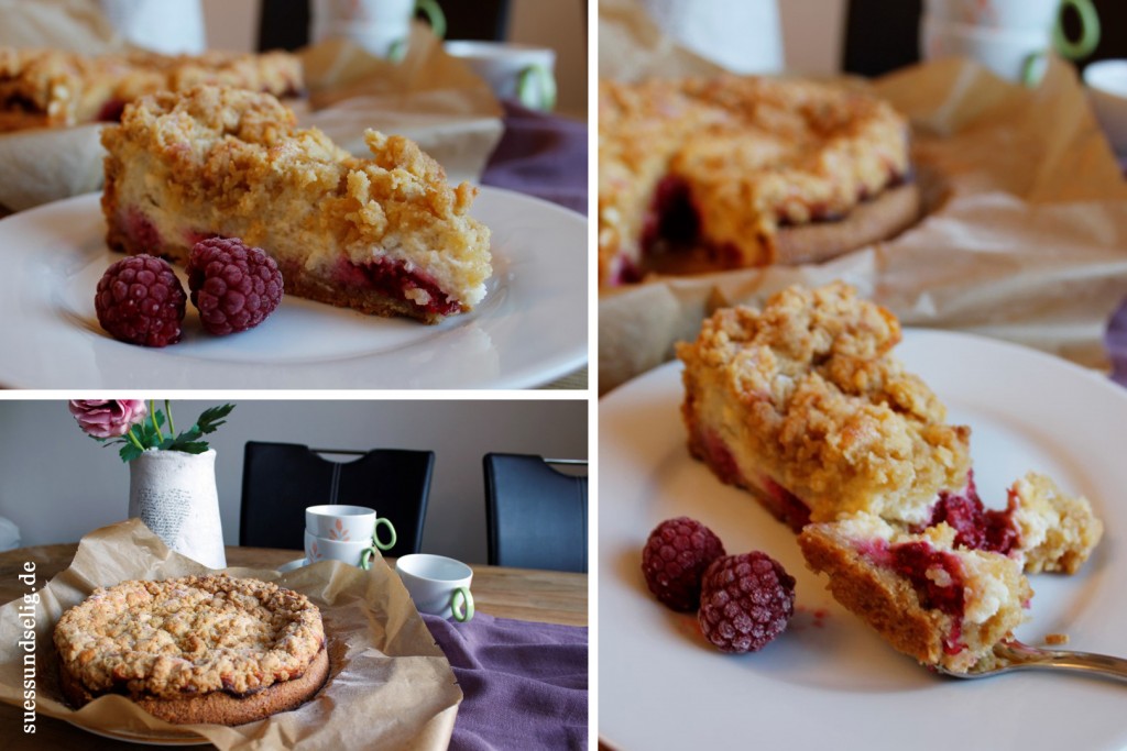 Quarkkuchen mit Kokos-Crumble & Himbeeren